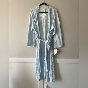 Eileen West Petal Soft Pima Robe L – Light Blue Floral Embroidered Lace Trim NWT